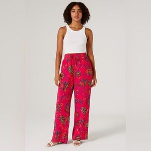 Catherine Malandrino Vibrant Pink Floral High Rise Wide Leg Drawstring Pants